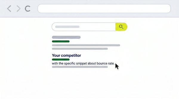 A Google search results page with the cursor moving to click the competitor listed just below you